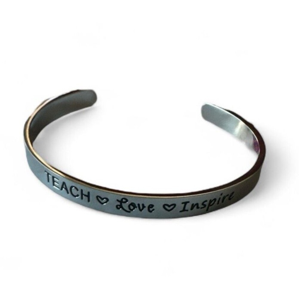 Teach Love Inspire Bracelet for Teacher Gift Stainless Steel Adjustable Cuff NEW